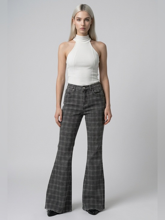 Altar'd State Denim - Altar'd State Black Plaid Jeans with White Windowpane
